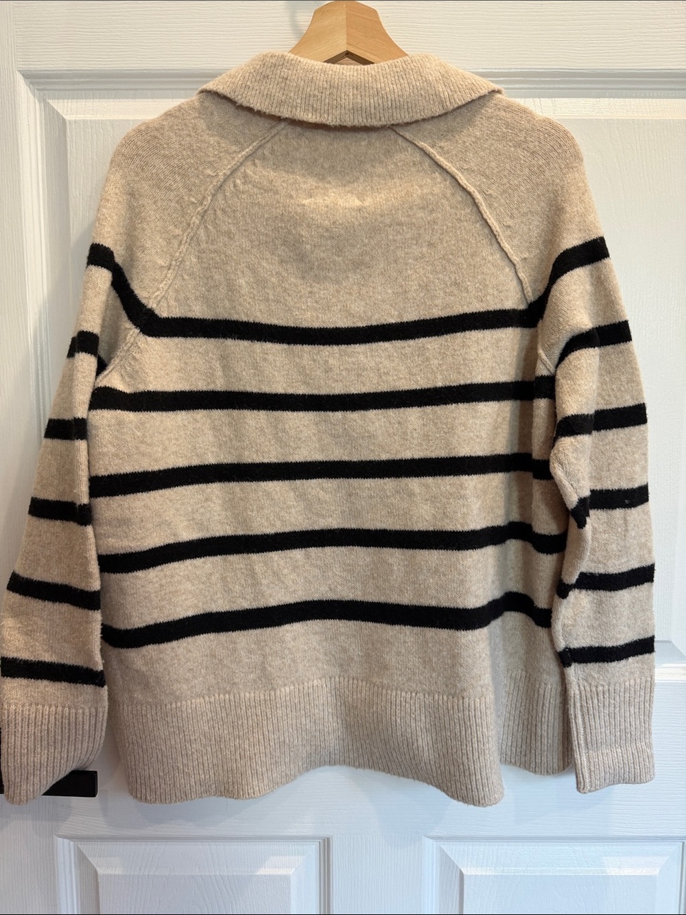aerie Collared V-Neck Striped Pullover - Cream & Black - Picture 4 of 5